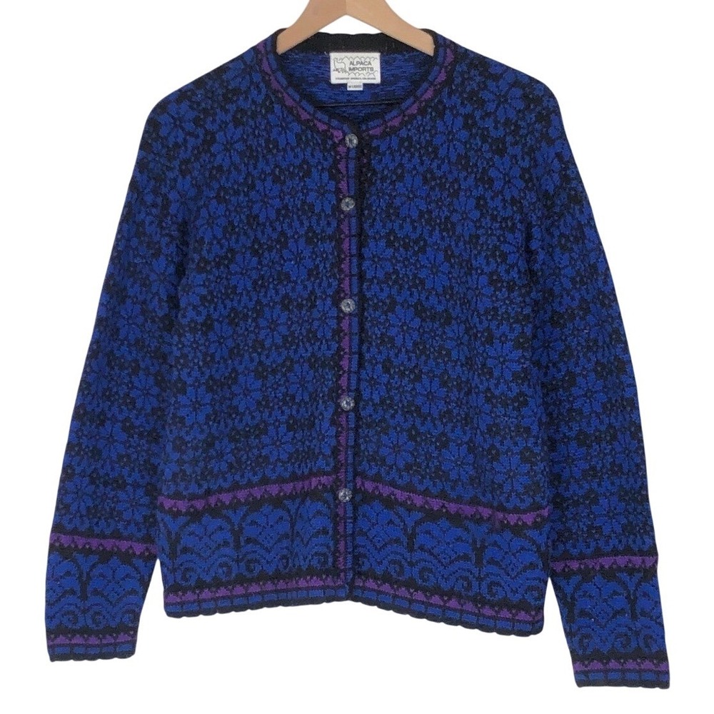 Alpaca Imports Steamboat Springs Hand Knit Wool‎ Blend Cardigan Sweater Sz M